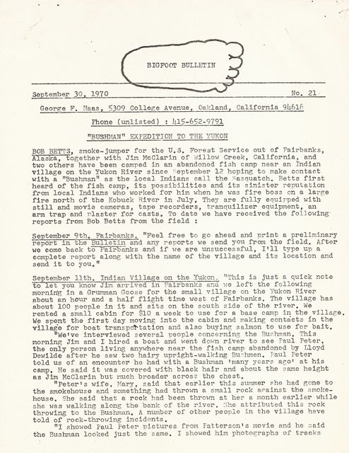 Bigfoot Bulletin by George Haas