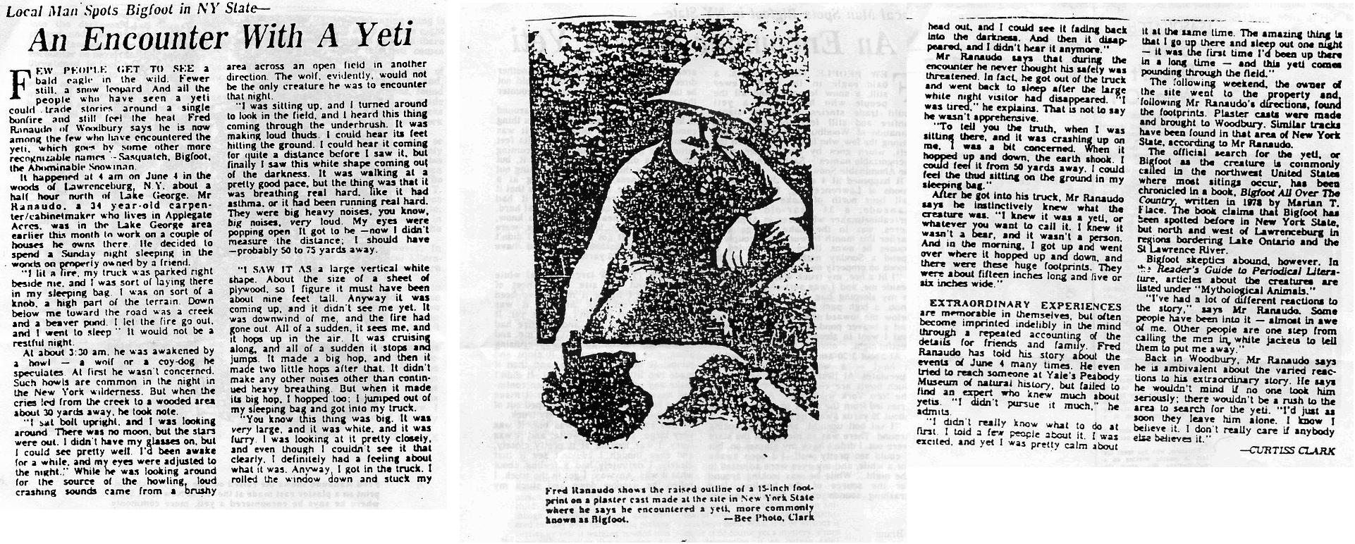 (Document) Western Bigfoot Society Sasquatch sighting Fred Ranaudo Laurenceburg New York State (U) 890