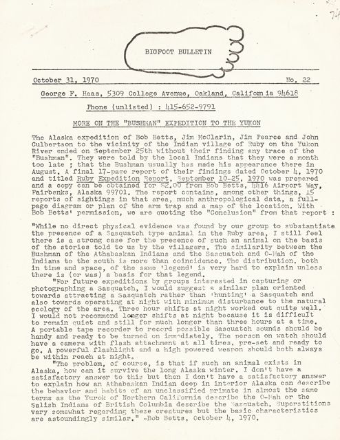 Bigfoot Bulletin by George Haas