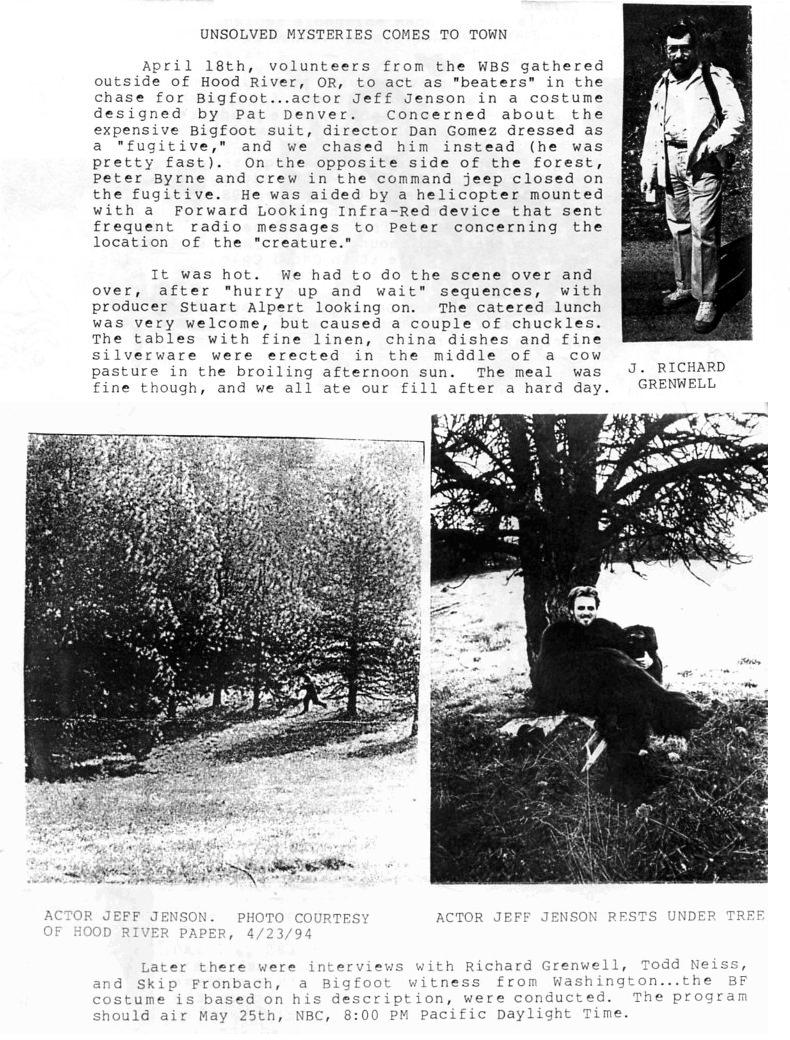 Western Bigfoot Society Unsolved Mysteries comes to town 1-4-1994